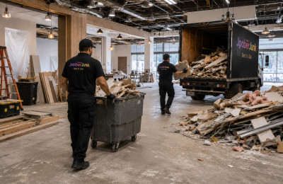 JooberJunk crew removing construction debris during a commercial renovation cleanup in Los Angeles