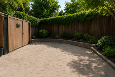 Clean residential yard and patio after yard waste and debris removal