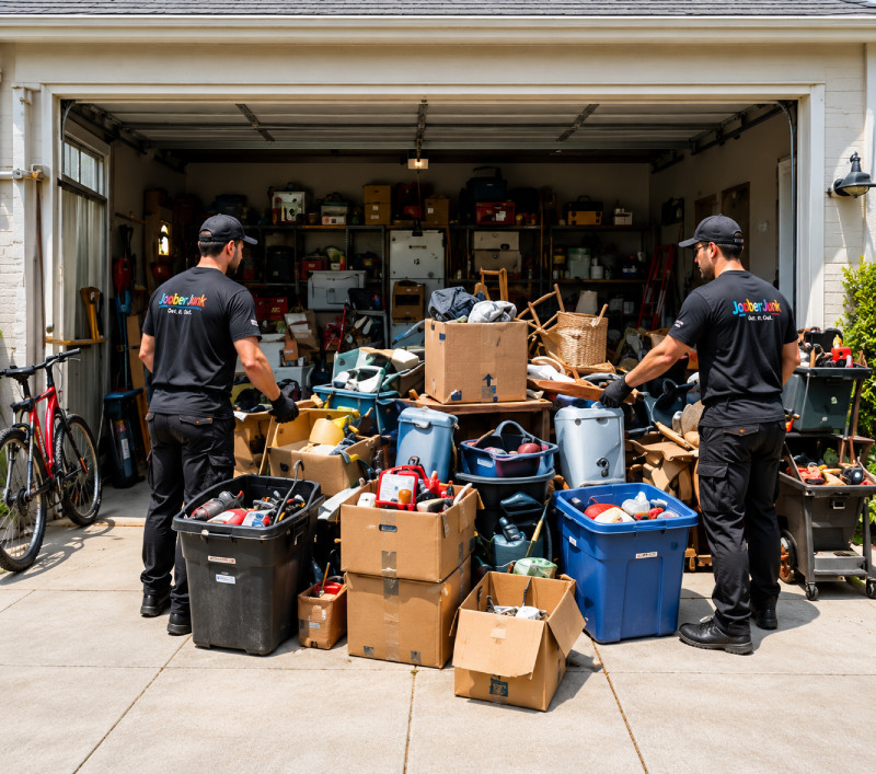 JooberJunk crew clearing unwanted items during a full garage cleanout in Los Angeles