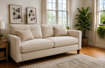 Furniture removal scene with couch and household furniture in Beverly Grove.