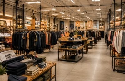 Retail store cleanout with racks and display items in a Fairfax commercial space.